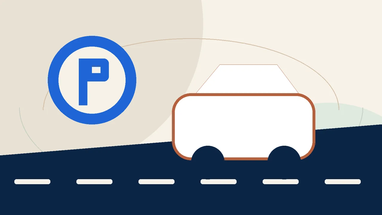 Parkplatz und Stadthotel als Reiseplanung mit Auto